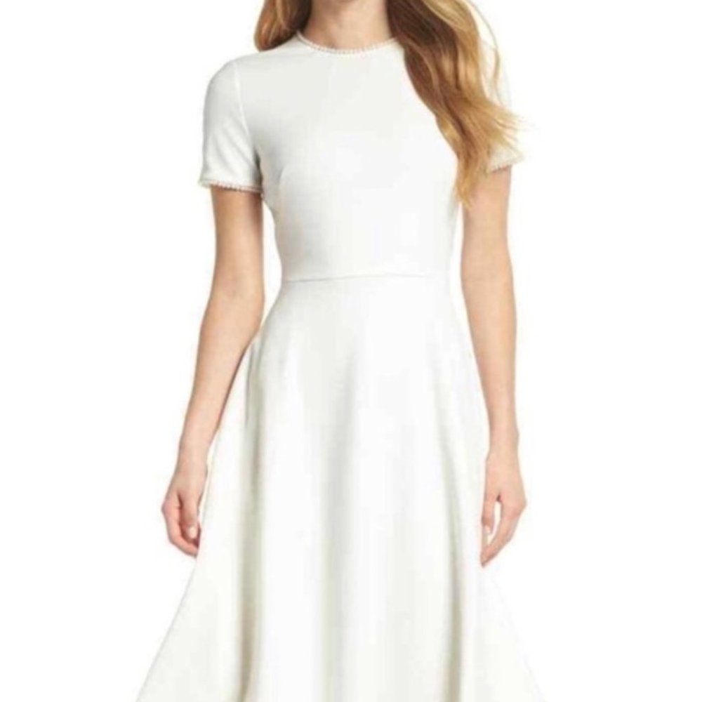 Gal Meets Glam Collection Victoria Pearly Trim Fit & Flare Dress